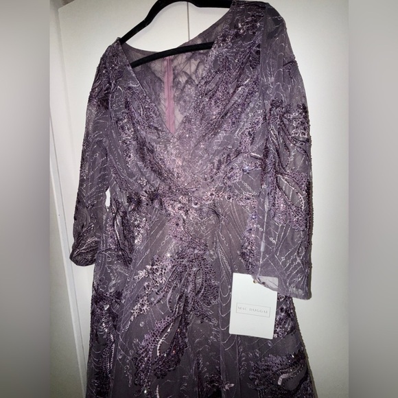 NWT | Mac Duggal 20336 Purple Embellished Wrap Over 3/4 Sleeve Dress Size 6 - Picture 5 of 11